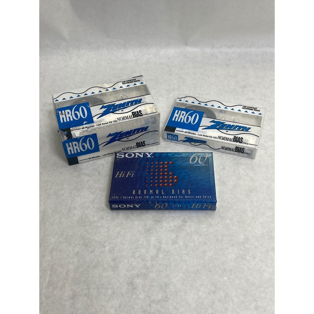 Lot of 3 Blank Cassette Tapes Zenith HR60 Sony Hi-Fi 60 Normal Bias Type I New